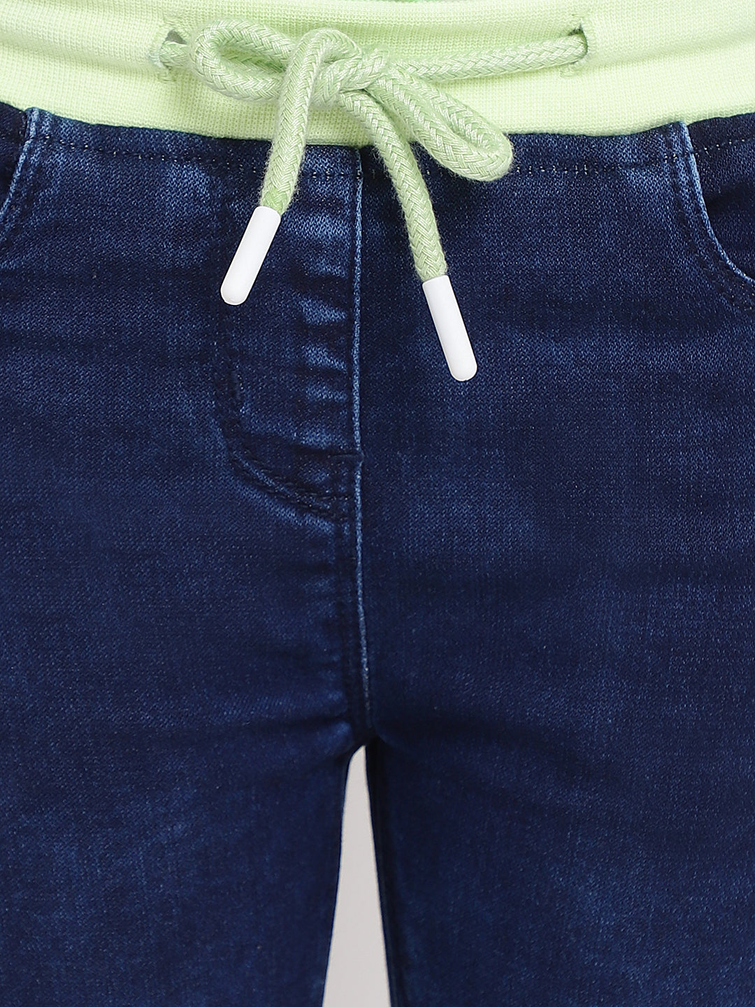 GIRLS SLIM FIT DARK BLUE CAPRI WITH LIME GREEN WAISTBAND
