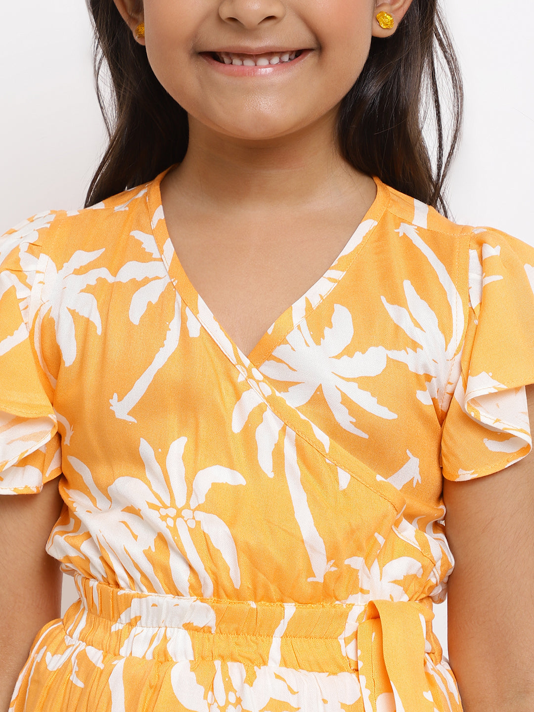 Girls Orange Printed Dress