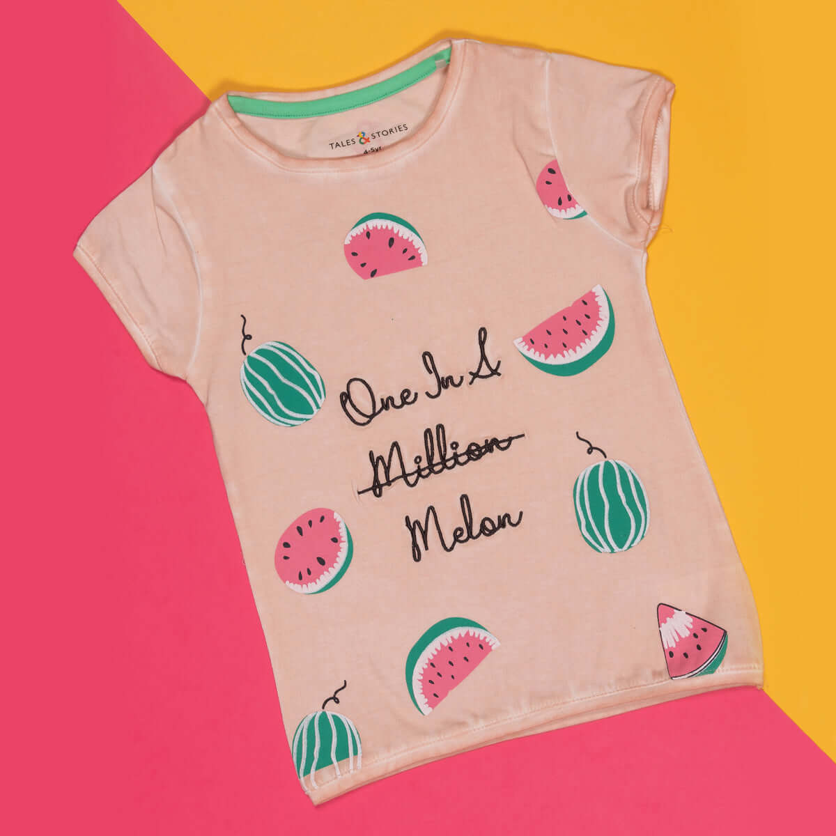 GIRLS REGULAR FIT PINK WATERMELON PRINT T-SHIRT