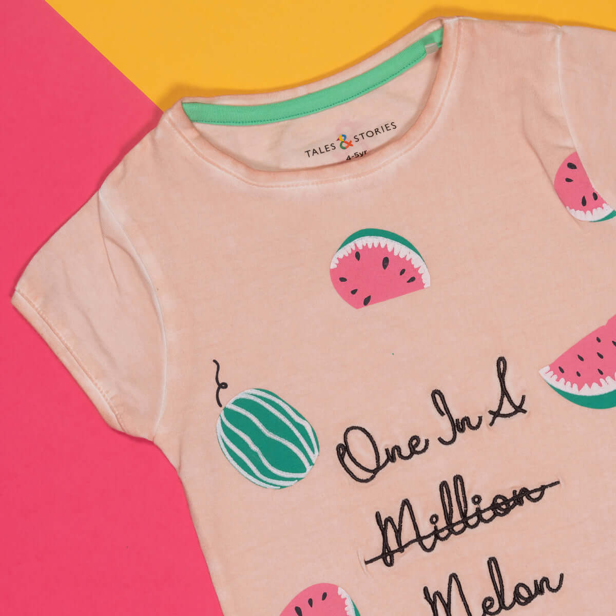 GIRLS REGULAR FIT PINK WATERMELON PRINT T-SHIRT