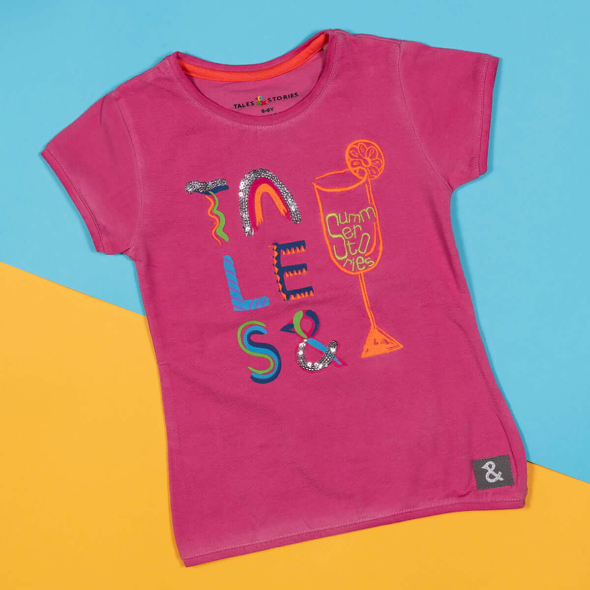 Girls Regular Fit Embroidered Baby Pink T-shirt
