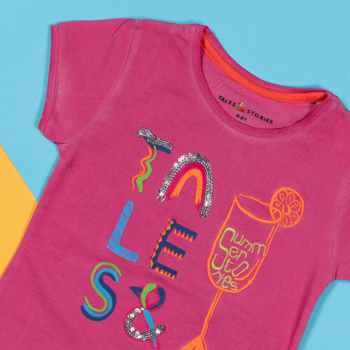 Girls Regular Fit Embroidered Baby Pink T-shirt
