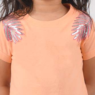Girls Peach Embroidered T-shirt