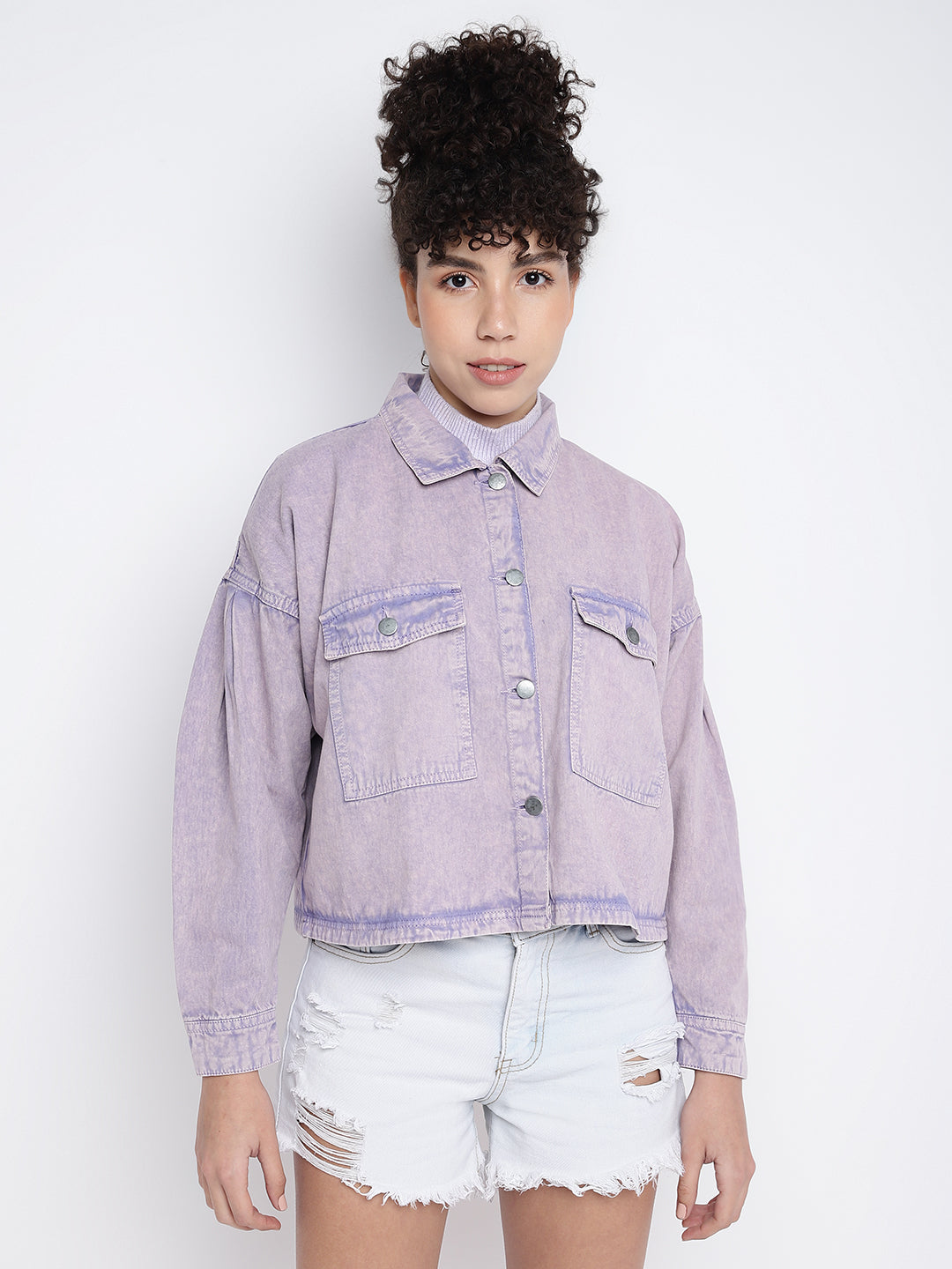 Women Lilac Denim Jacket