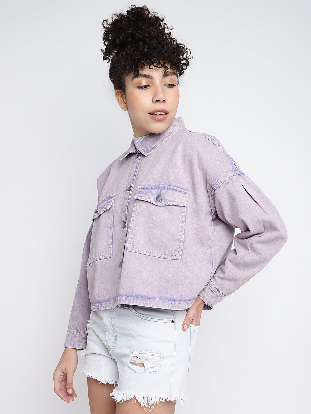 Women Lilac Denim Jacket
