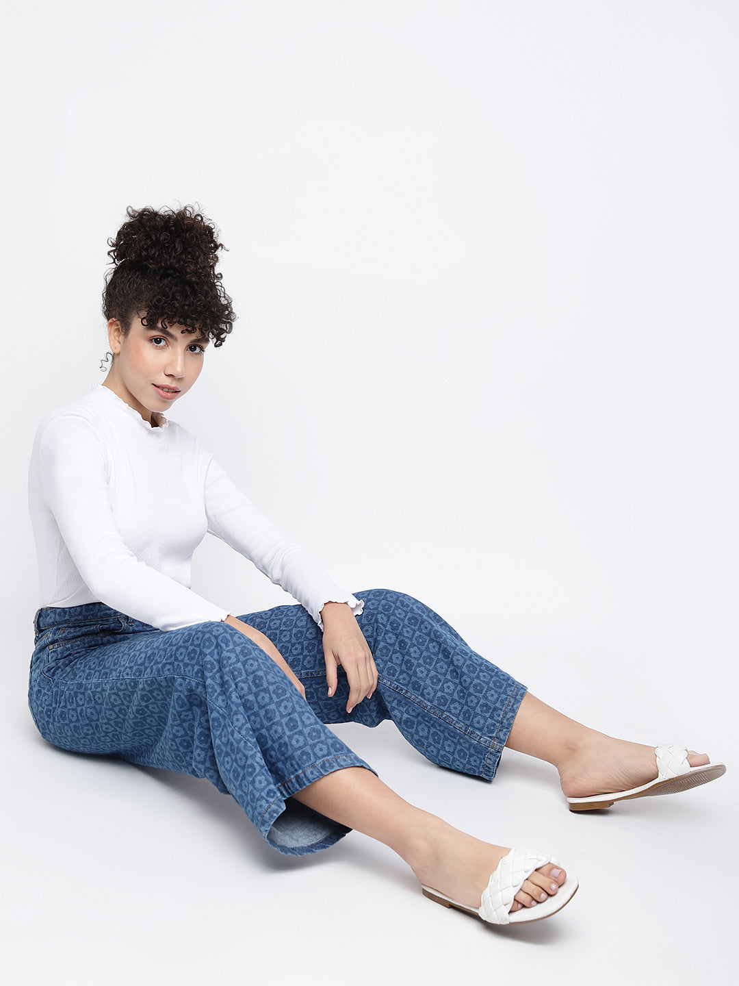 Women Blue Printed Jeans