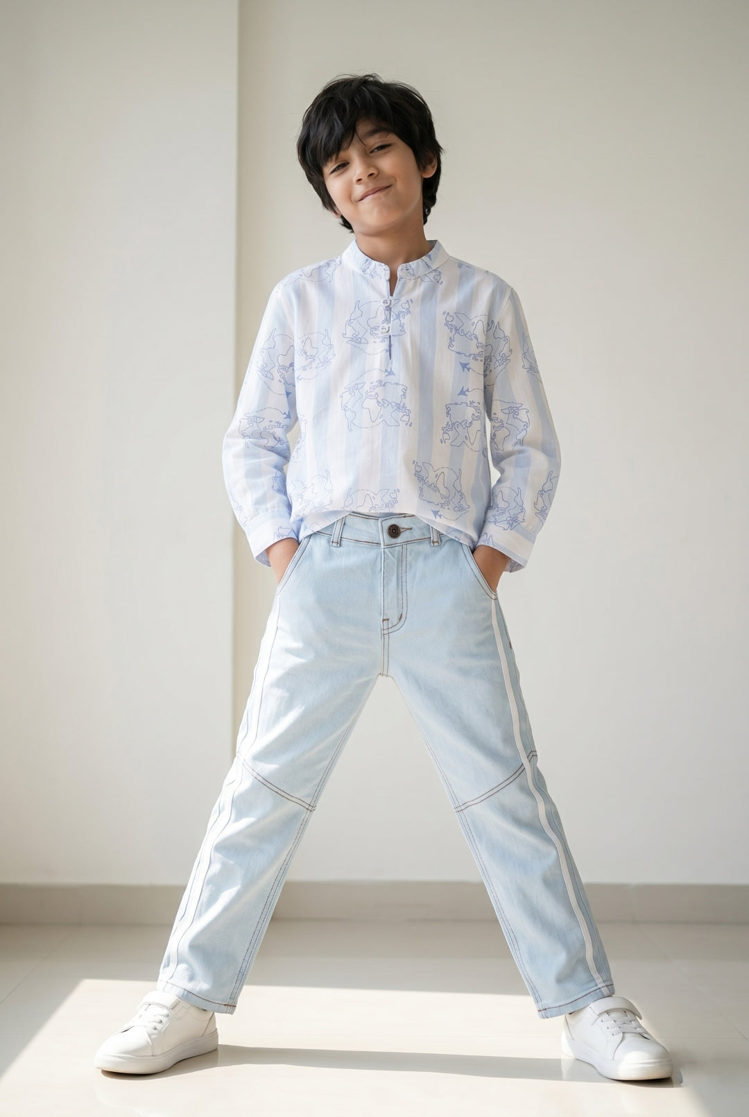 Boys Blue Cotton Shirt With Blue Denim Jeans Clothing Set