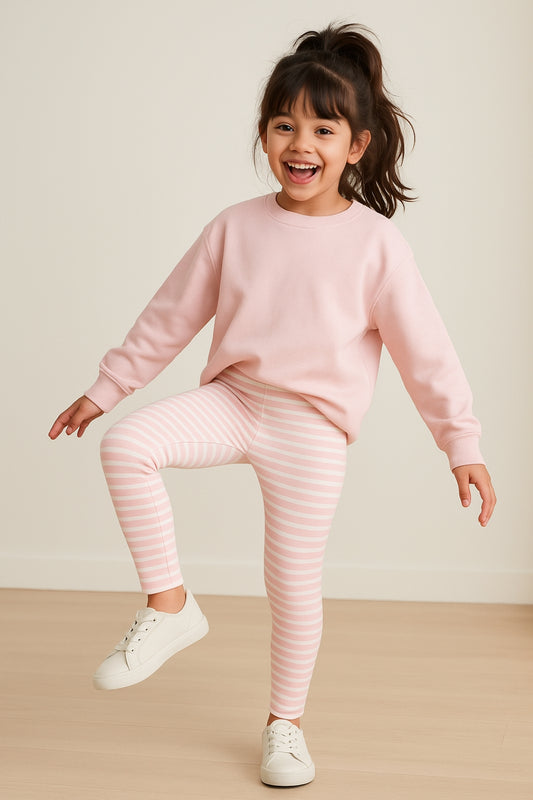 Girls Pink Striped Leggings