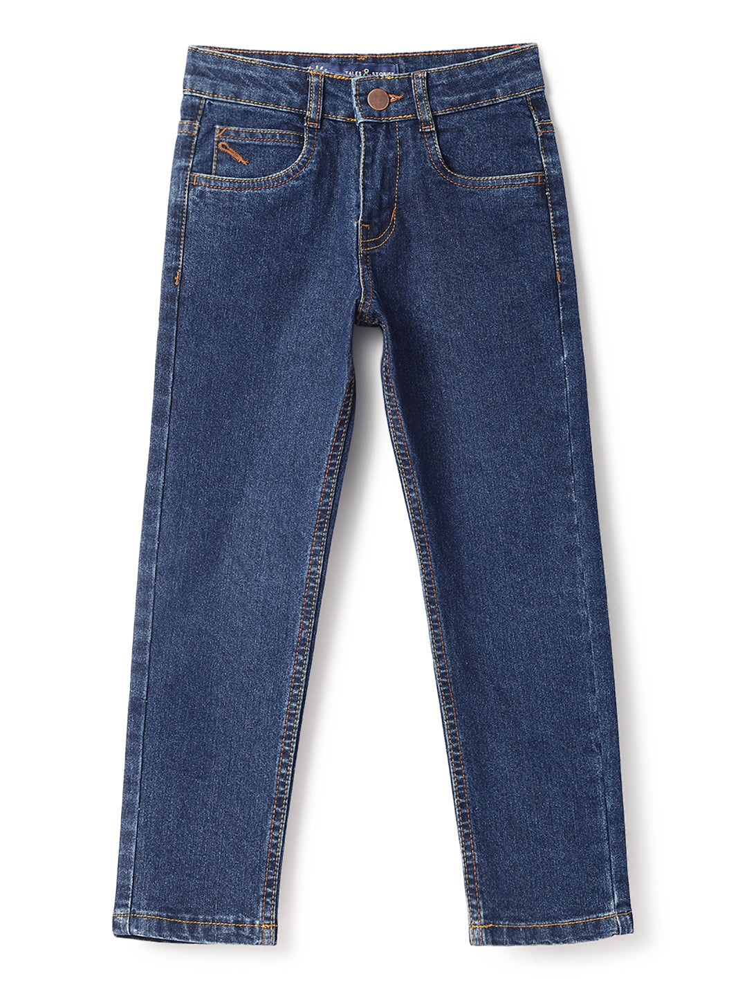 Boys Cotton White T-Shirt With Blue Denim Washed Slim Fit Jeans