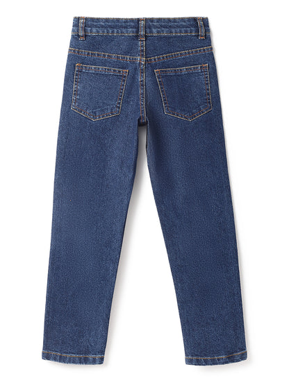 Boys Cotton White T-Shirt With Blue Denim Washed Slim Fit Jeans