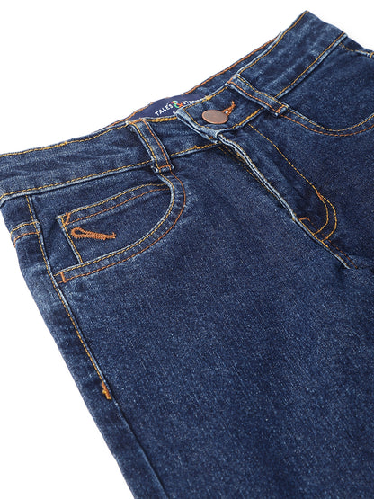Boys Cotton White T-Shirt With Blue Denim Washed Slim Fit Jeans