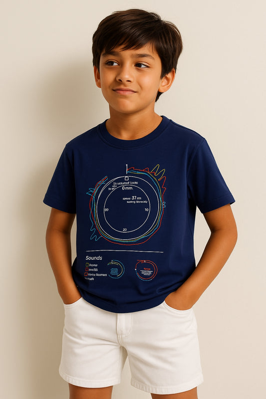 Boys Navy Blue Printed T-Shirt