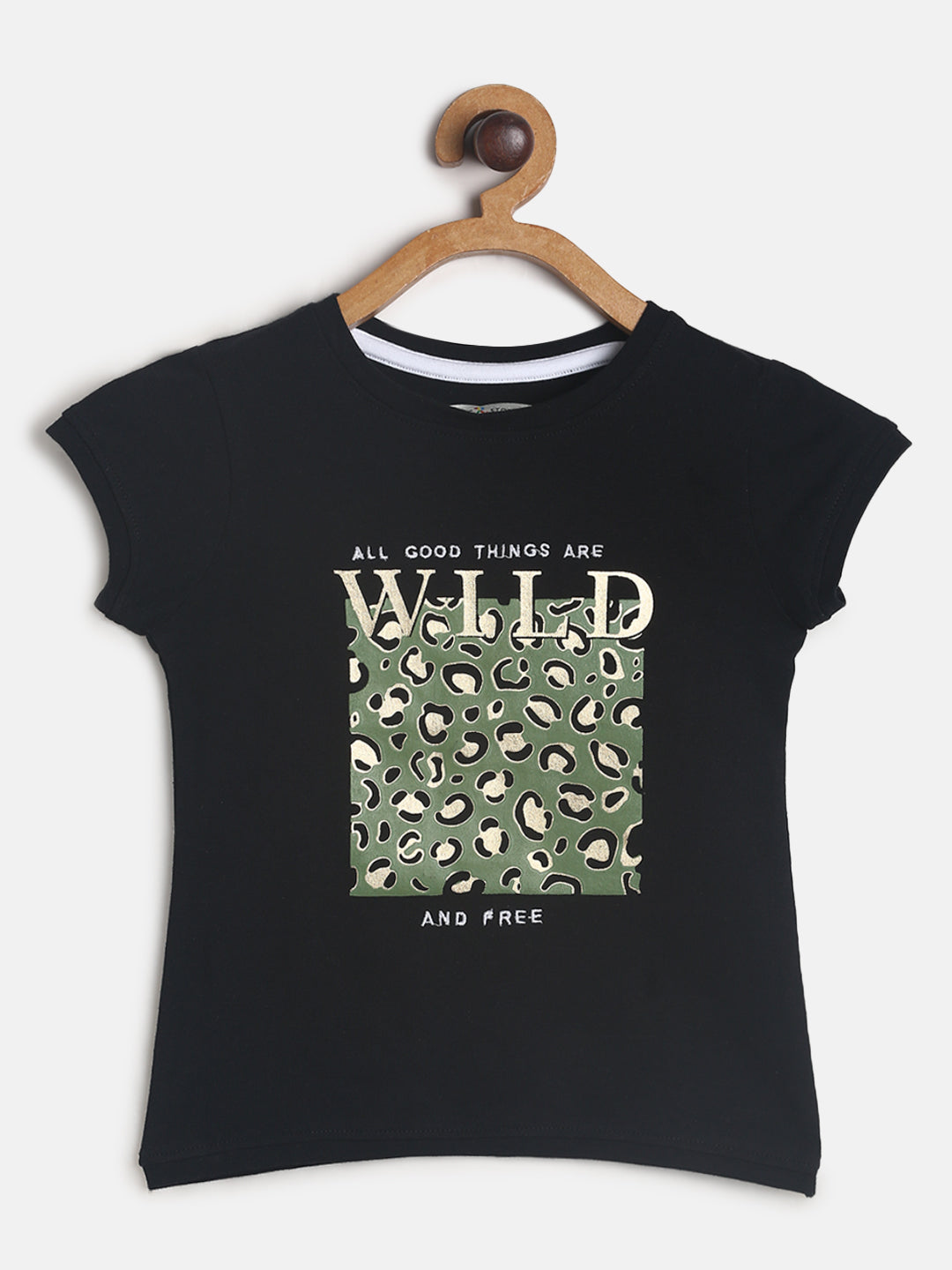 Girls Black Printed  T-Shirt