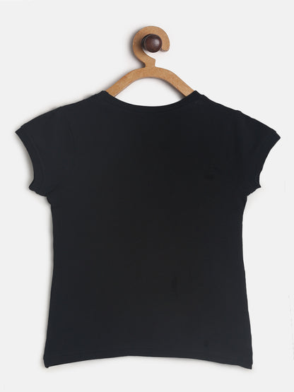 Girls Black Printed  T-Shirt