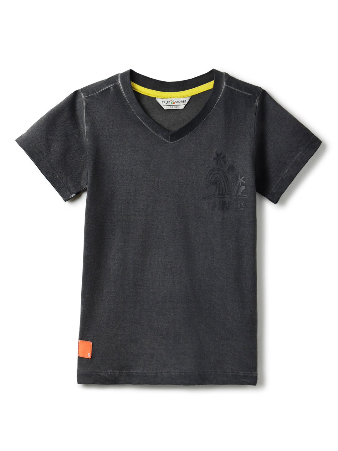 Boys Cotton Charcoal T-Shirt With Blue Denim Washed Straight Fit Jeans