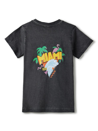 Boys Cotton Charcoal T-Shirt With White Lycra Denim Solid Relaxed Fit Jeans