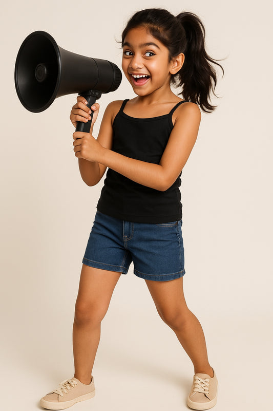 Girls Black Lycra Spaghetti Sleeve Solid Camisole