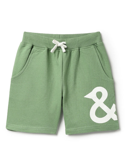 Boys Olive Printed Cotton Bermuda