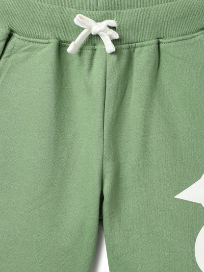 Boys Olive Printed Cotton Bermuda