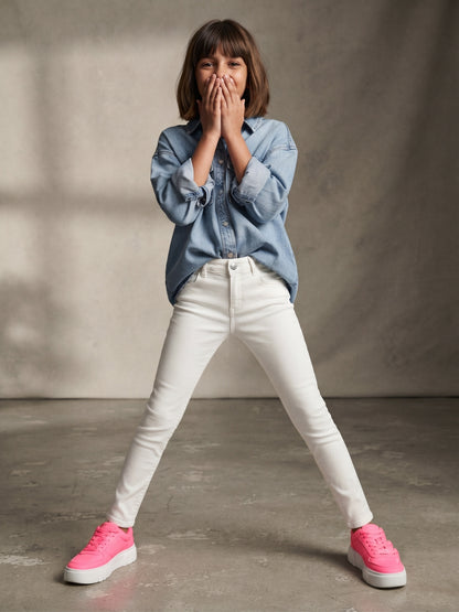 Girls White Slim Fit Trouser