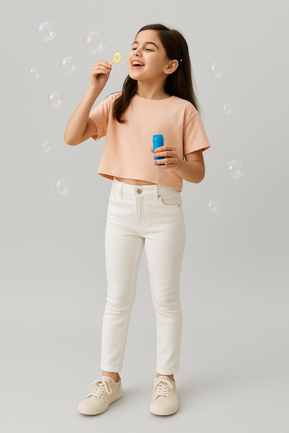 Girls White Slim Fit Trouser