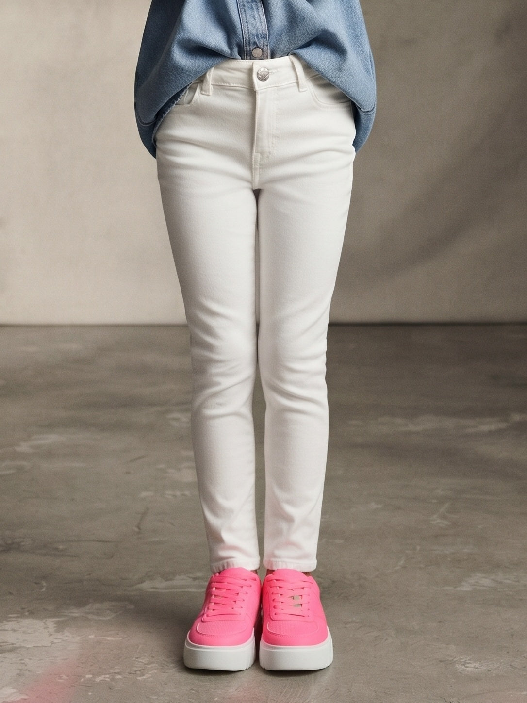 Girls White Slim Fit Trouser