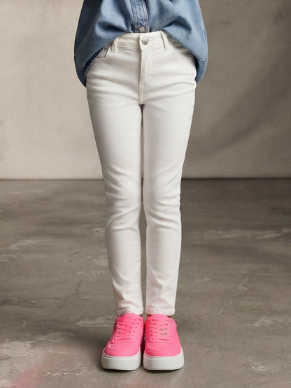 Girls White Slim Fit Trouser
