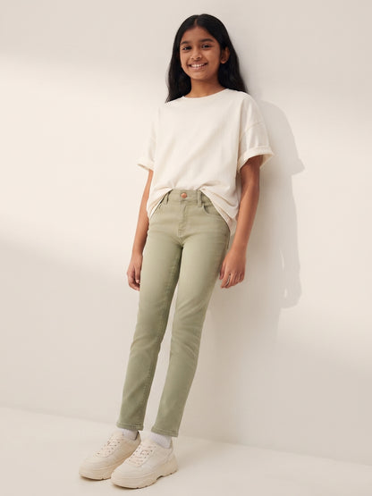 Girls Denim Slim Fit Olive Jeans