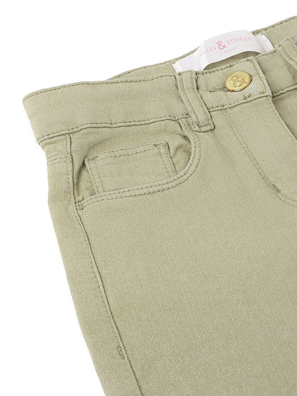 Girls Slim Fit Olive Jeans