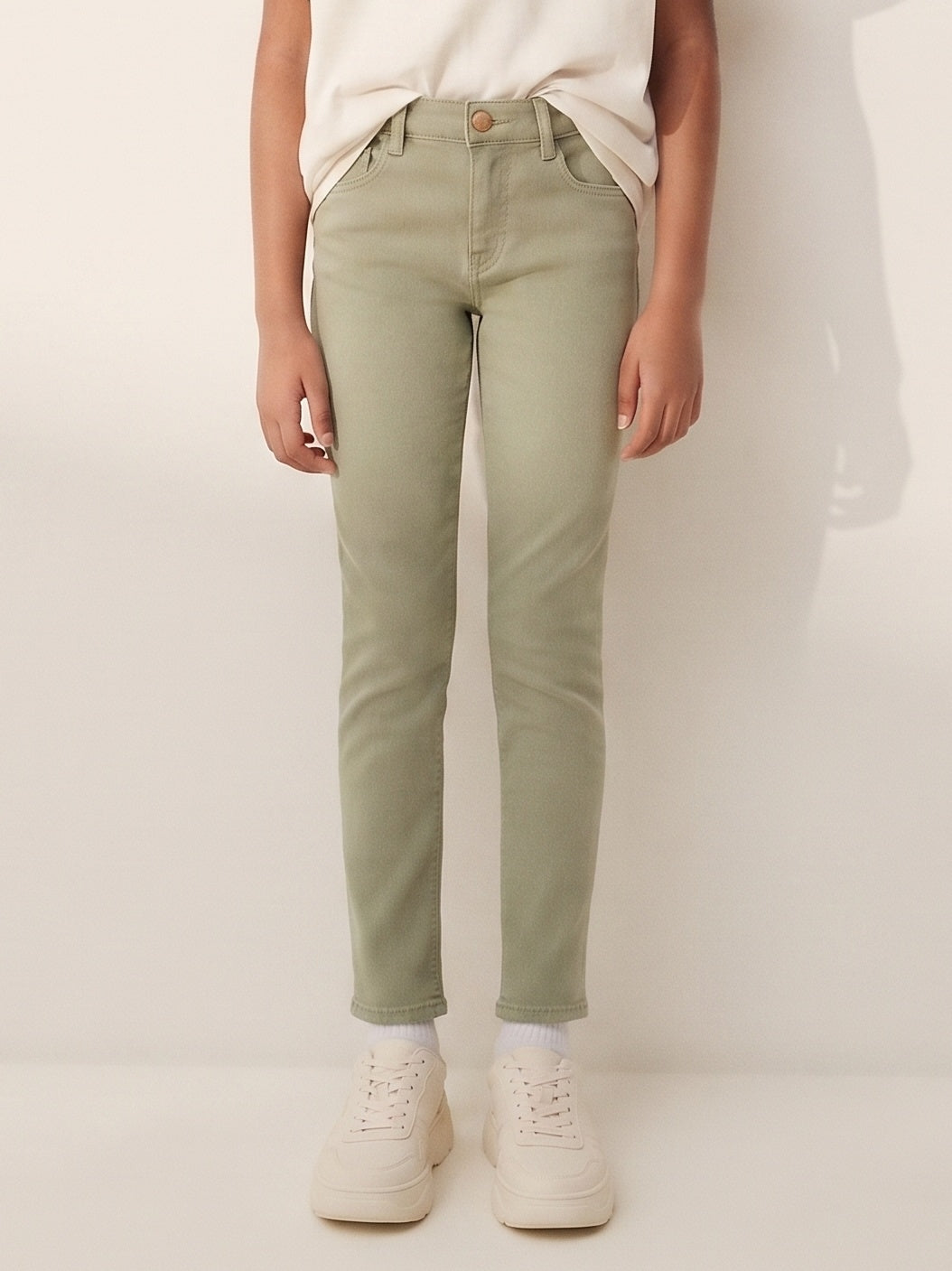 Girls Denim Slim Fit Olive Jeans