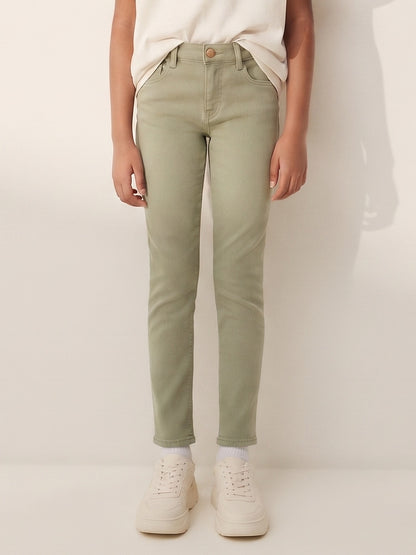 Girls Denim Slim Fit Olive Jeans