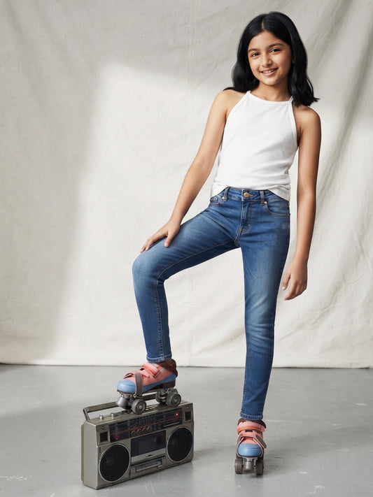 Girls Mid Blue Denim Jeans