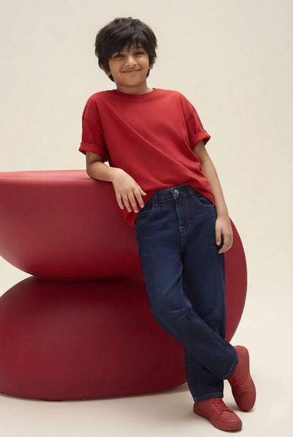 Boys Dark Blue Whiskered Denim Jeans