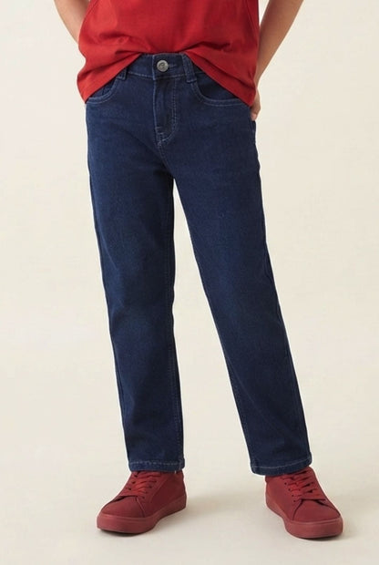 Boys Dark Blue Whiskered Denim Jeans
