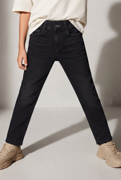 Boys Basic Slim Fit Black Casual Jeans