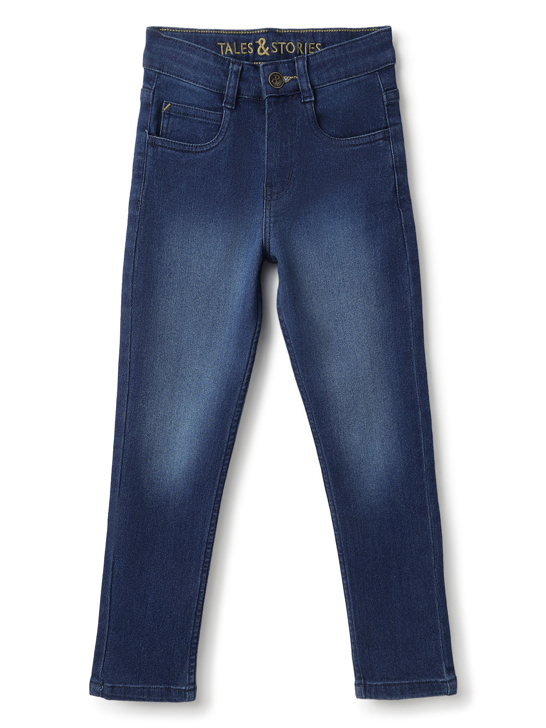 Boys Mid Blue Whisker Slim Fit Stretchable Denim Jeans
