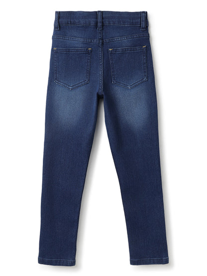 Boys Mid Blue Whisker Slim Fit Stretchable Denim Jeans