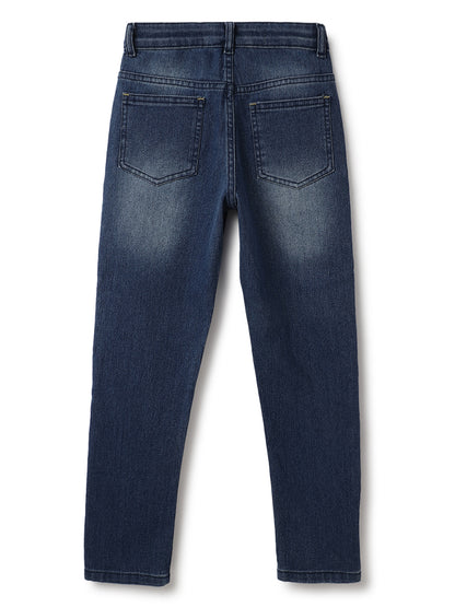 Boys Mid Blue Whisker Slim Fit Stretchable Denim Jeans