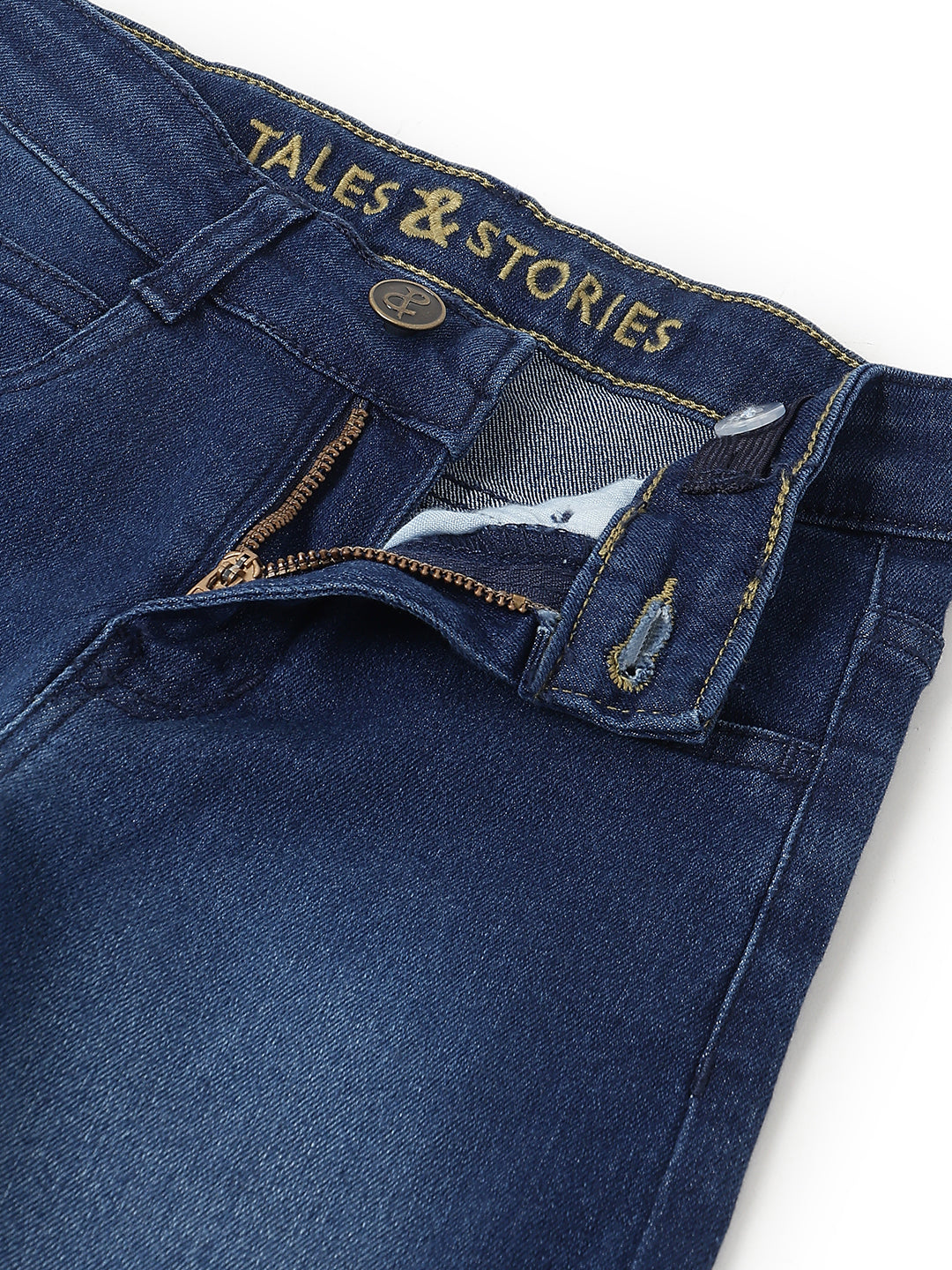 Boys Mid Blue Whisker Slim Fit Stretchable Denim Jeans