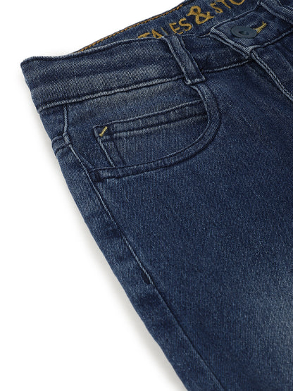 Boys Mid Blue Whisker Slim Fit Stretchable Denim Jeans