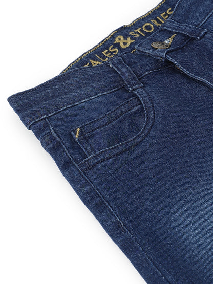 Boys Mid Blue Whisker Slim Fit Stretchable Denim Jeans
