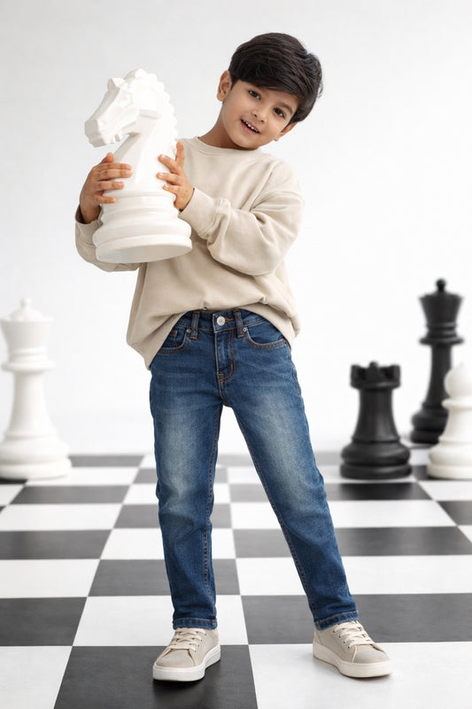 Boys Khakhi Tint Stretchable Denim Jeans