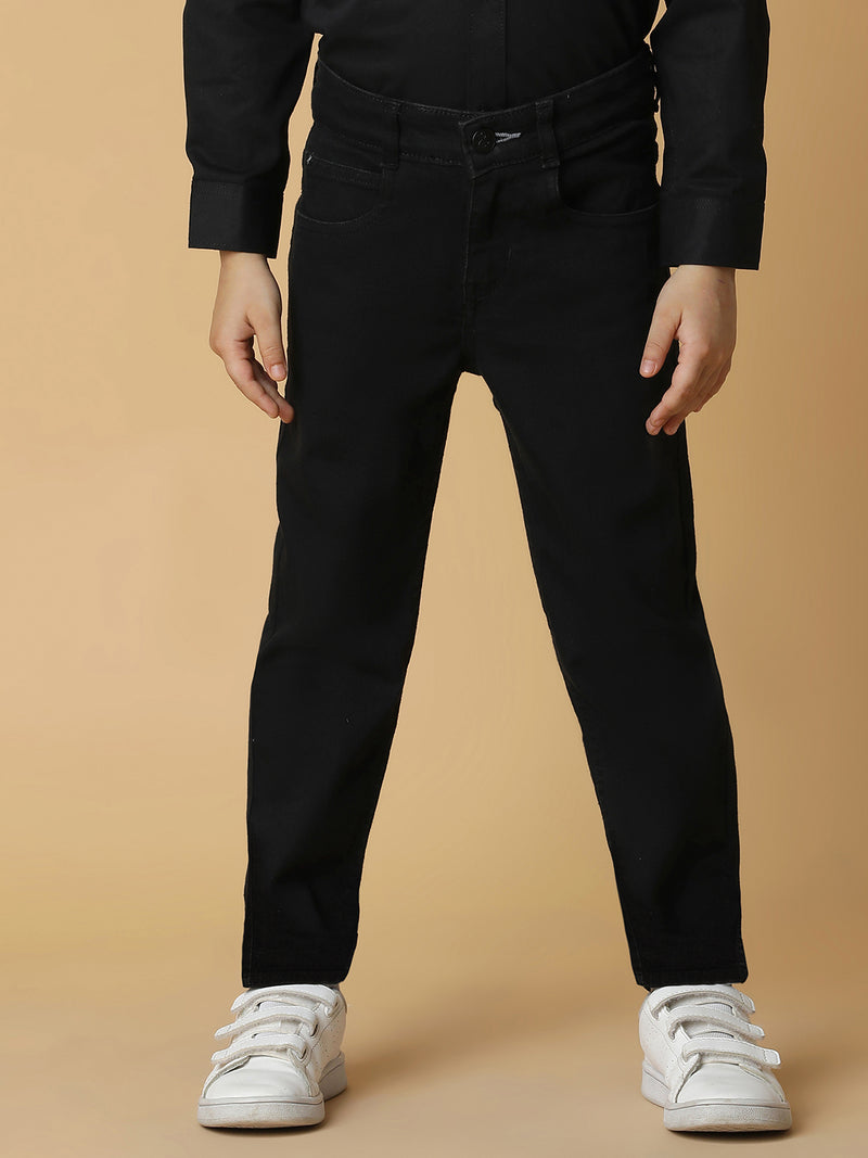 Boys Jet Black Slim Fit Stretchable Denim Jeans