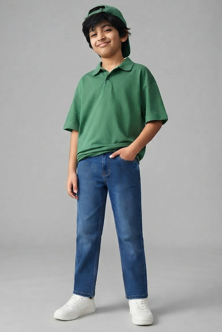 Boys Coated Blue Slim Fit Stretchable Denim Jeans