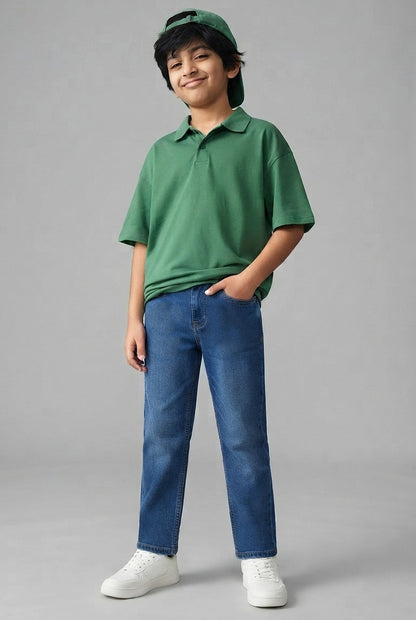 Boys Coated Blue Slim Fit Stretchable Denim Jeans