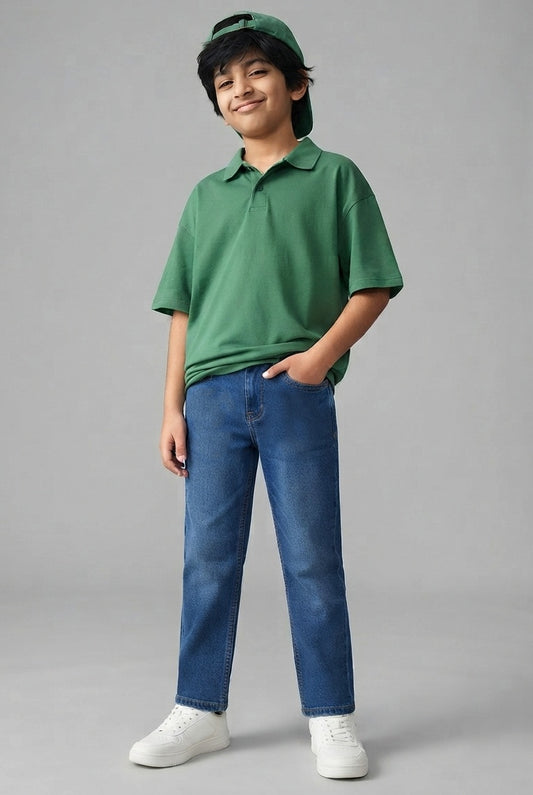 Boys Coated Blue Slim Fit Stretchable Denim Jeans