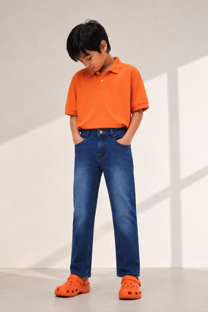 Boys Basic Dark Blue Casual Jeans