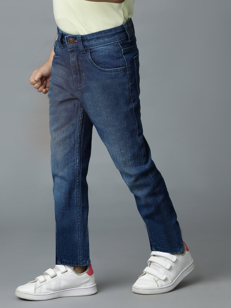 BOYS MID BLUE WHISKERED CASUAL JEANS