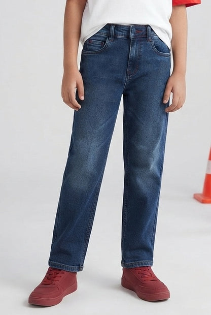 BOYS MID BLUE WHISKERED CASUAL JEANS