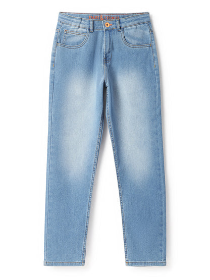 Boys Light Blue Whiskered Denim Slim Fit Jeans
